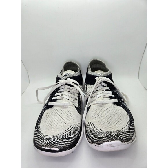 Nike Free 4.0 Flyknit Shoes Men's 8.5 White Black Oreo Running Athletic Sneakers - Picture 2 of 8